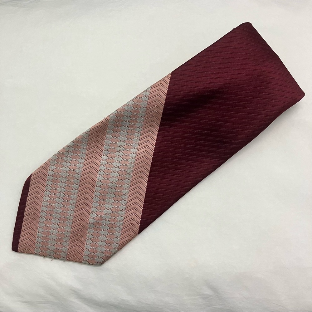 Vtg Sears The Men’s Store Snapper Clip On Polyester Neck Tie Burgundy Stripe Red